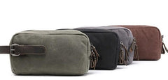 Cool Waxed Canvas Leather Mens Zipper Wristlet Bag Vintage Clutch Zipper Bag for Men - imessengerbags