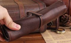 Genuine Leather Mens Cool Slim Long billfold Leather Wallet Men Small Wallets Bifold for Men - imessengerbags