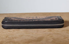 Handmade Genuine Leather Mens Cool Tooled Long Leather Wallet Bifold Clutch Wallet for Men - imessengerbags