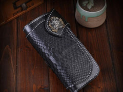 Handmade Mens Cool Tooled Boa Skin Leather Chain Wallet Biker Trucker Wallet with Chain