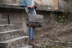 Waxed Canvas Messenger Bags for men Vintage Shoulder Bag for men