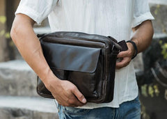 Cool Black Leather Mens Messenger Bag Vintage Shoulder Bag for Men