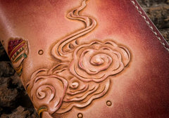 Handmade Leather Mens Clutch Wallet Tooled Cool Ganesha Wallet Long Zipper Wallets for Men