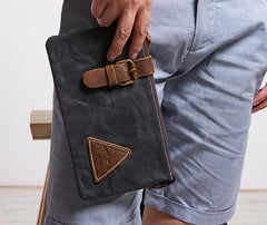 Cool Canvas Leather Mens Clutch Wallet Zipper Wristlet Bag Purse for Men