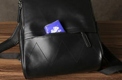 Genuine Leather Mens Cool Backpack Sling Bag Large Black Travel Bag Hiking Bag for men