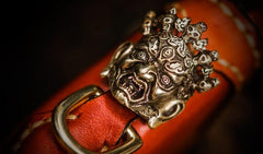 Handmade Leather Mahākāla Mens Chain Biker Wallet Cool Leather Wallet Long Clutch Wallets for Men