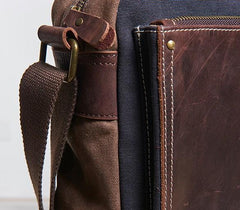 Mens Leather Canvas Gray Cool Messenger Bag Side Bag Shoulder Bag for Men - imessengerbags