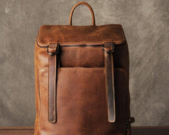 Genuine Leather Mens Cool Backpack Sling Bag Large Black Travel Bag Hiking Bag for men