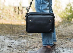 Cool Leather Black Mens Messenger Bag Vintage Shoulder Bag  for Men