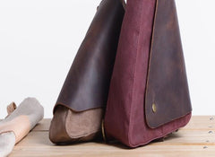 Cool Canvas Leather Triangular Mens Sling Bag Chest Bag One Shoulder Pack for men