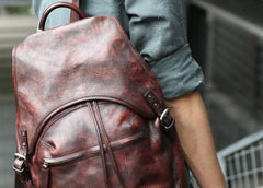 Coffee Leather Mens Backpack Travel Backpack Laptop Backpacks for men