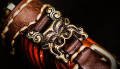 Handmade Leather Tooled Chinese Lion Mens Chain Biker Wallet Cool Leather Wallet Long Phone Wallets for Men - imessengerbags
