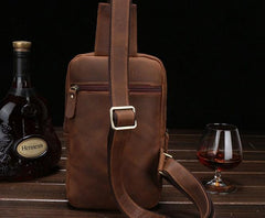 Vintage Leather Mens Sling Shoulder Bag Sling Bag Chest Bag Sling Backpack for men - imessengerbags