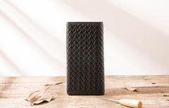Cool Black Braided Leather Mens Long Wallet Long Wallet for Men - imessengerbags