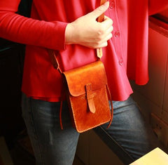 Handmade Vintage Leather Mens Small Messenger Bag Brown Cell Phone Shoulder Bag for Men - imessengerbags