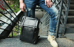 Black Leather Mens Backpack Travel Backpacks Laptop Backpack for men - imessengerbags