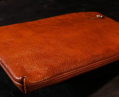 Handmade Leather Mens Clutch Cool Slim Wallet Zipper Clutch Wristlet Wallet for Men