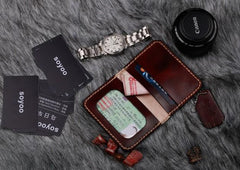 Leather Mens Slim Front Pocket Bifold Small Wallets Card Wallet for Men - imessengerbags