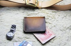 Vintage Leather Brown Mens Slim Small Wallet Leather Bifold Wallets for Men - imessengerbags