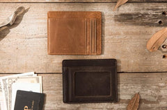 Leather Mens Slim Card Holder Front Pocket Wallets Card Wallet for Men - imessengerbags