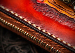 Handmade Mahākāla Leather Brown Biker Wallet Mens Cool Short Chain Wallet Trucker Wallet with Chain - imessengerbags