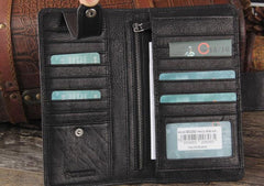 Genuine Leather Mens Cool Long Leather Wallet Cards Clutch Wristlet Wallet for Men - imessengerbags