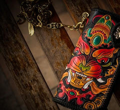 Handmade Leather Monster Mens Chain Biker Wallet Cool Leather Wallet Long Phone Wallets for Men