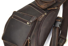 Cool Leather Chest Bag Sling CrossBody Bag Sling Travel Bag Sling Hiking Bag For Men