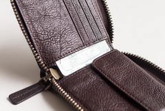 Genuine Leather Mens Cool billfold Leather Wallet Men Small Zipper Wallets Bifold for Men - imessengerbags