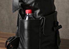 Genuine Leather Mens Cool Backpack Sling Bag Large Black Travel Bag Hiking Bag for men - imessengerbags