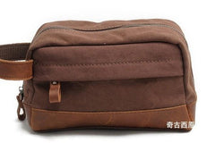 Cool Canvas Leather Mens Zipper Wristlet Bags Vintage Clutch Zipper Bags for Men