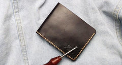 Leather Mens Slim Coffee Front Pocket Bifold Small Wallets Card Wallet for Men - imessengerbags