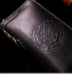 Handmade Leather Mens Tibetan Chain Biker Wallet Cool Leather Wallet Long Clutch Wallets for Men - imessengerbags