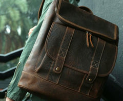 Cool Leather Coffee Mens Backpack Travel Backpacks Laptop Backpack for men