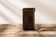 Cool Leather Mens Coffee Long Zipper Clutch Wallet Long Wallet for Men - imessengerbags