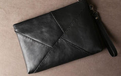 Genuine Leather Mens Clutch Cool Slim Wallet Zipper Clutch Wristlet Bag Wallet for Men Women - imessengerbags