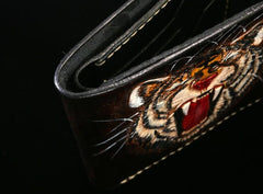 Handmade Leather Tiger Tooled Mens billfold Wallet Cool Leather Wallet Slim Wallet for Men - imessengerbags