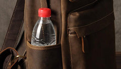 Genuine Leather Mens Cool Backpack Sling Bag Large Brown Travel Bag Hiking Bag for men - imessengerbags