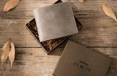 Cool Leather Mens Gray Small Wallet Bifold Vintage Slim billfold Wallet for Men - imessengerbags