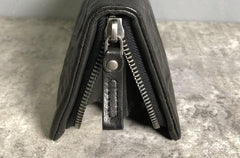 Genuine Leather Mens Cool Long Leather Wallet Zipper Clutch Wristlet Wallet for Men - imessengerbags