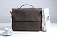 Vintage Coffee Leather Mens Briefcases Work Bag Laptop Bag Business Bag for Men - imessengerbags