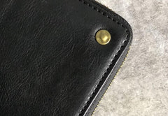 Genuine Leather Mens Cool Long Leather Wallet Zipper Clutch Wristlet Wallet for Men - imessengerbags