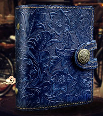 Handmade Leather Floral Mens Cool Short Wallet Card Holder Small Card Slim Wallets for Men