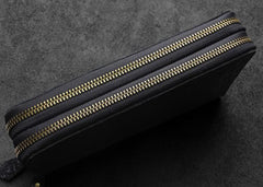 Handmade Leather Floral Tooled Mens Clutch Cool Slim Wallet Zipper Clutch Wristlet Wallet for Men