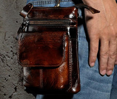 Mens Leather Small Side Bag Waist Pouch Holster COURIER BAG Belt Case Belt Pouch for Men - imessengerbags