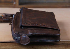 Handmade Genuine Leather Mens Cool Long Leather Wallet Zipper Clutch Wristlet Wallet for Men - imessengerbags