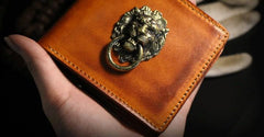 Handmade Leather Lion Mens billfold Wallet Cool Leather Wallet Slim Wallet for Men - imessengerbags