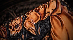Handmade Leather Chinese Black&White Tooled Mens billfold Wallet Cool Leather Wallet Slim Wallet for Men - imessengerbags