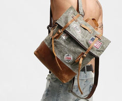 Cool Canvas Leather Gray Travel Bag Mens Backpack Canvas Canvas School Bag for Men - imessengerbags
