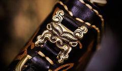 Handmade Leather Mens Chain Chinese Handwriting Biker Wallet Cool Leather Wallet Long Phone Wallets for Men - imessengerbags